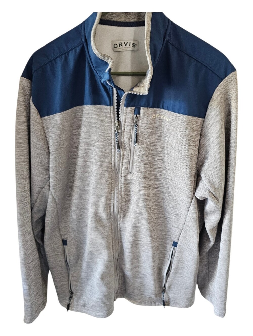 Orvis Men's Full Zip Fleece Performance Jacket Gray Navy Size Large EUC